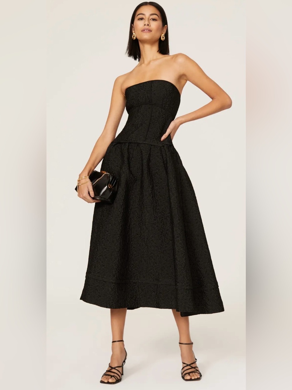Jonathan Simkhai Black Strapless Textured Midi Dress-Sz 4
